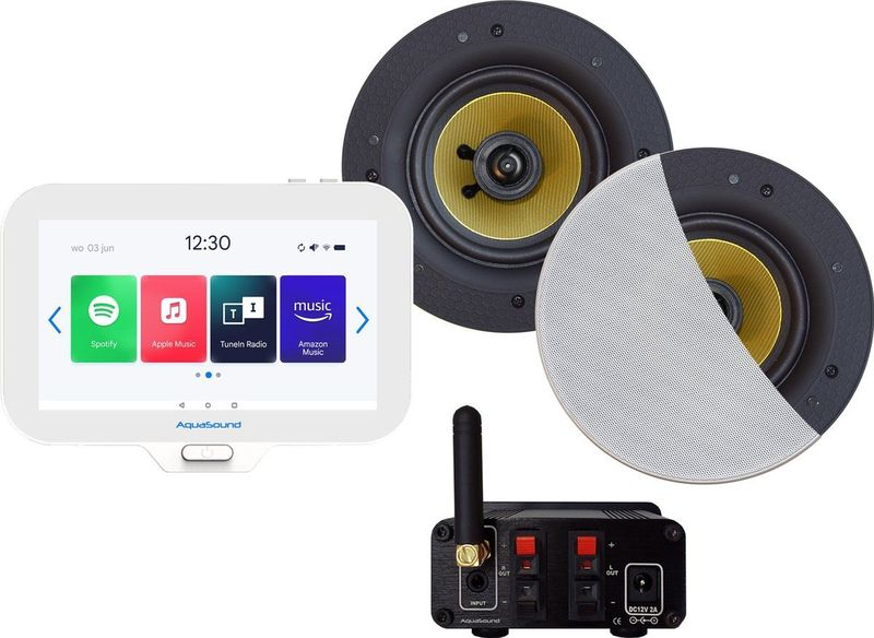 AquaSound - EMN30-RW - Badkamerradio Set - Rood - 30 Watt - Inclusief Rumba Speakers