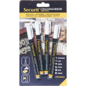 Securit vloeibare krijtstiften, kleine penpunt, 4-pack, wit (BL-SMA100-V4-WHI)