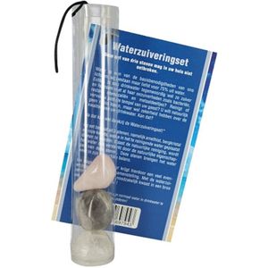 Waterzuiveringsset - Transparante Koker - Bergkristal - Roze Kwarts - Amethist Trommelsteen