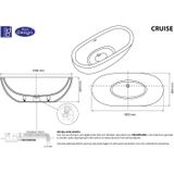 Vrijstaand bad best design cruise 180x80x60 cm solid surface mat wit