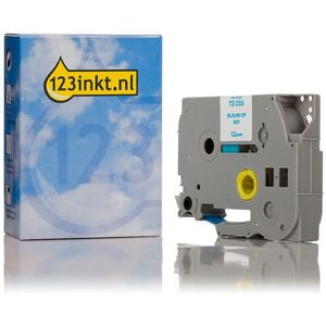 123inkt huismerk vervangt Brother TZe-233 tape blauw op wit 12 mm