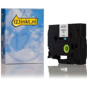 123inkt huismerk vervangt Brother HSe-221 krimpkous tape zwart op wit 9 mm