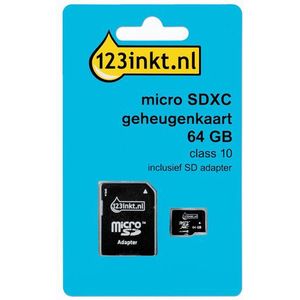 123inkt Micro SDXC geheugenkaart class 10 inclusief adapter - 64GB