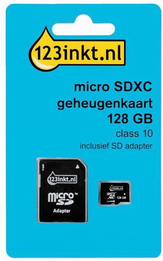 123inkt - Micro SDXC Geheugenkaart - 128GB - Inclusief Adapter - Class 10