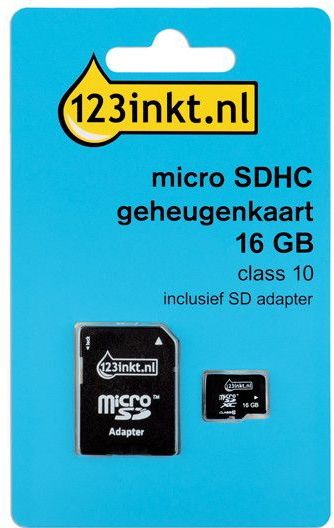 123inkt - Micro SDHC Geheugenkaart - 16GB - Class 10 - Inclusief SD Adapter