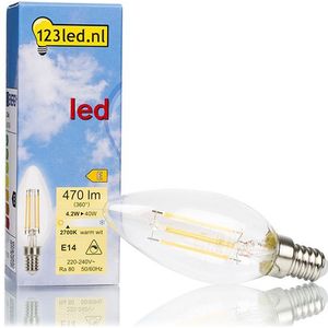 6x 123led LED lamp E14 | Kaars B35 | Filament | Helder | 2700K | Dimbaar | 4.2W (40W)