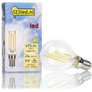 6x 123led LED lamp E14 | Kogel P45 | Filament | Helder | 2700K | Dimbaar | 3.4W (40W)