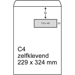 123inkt akte envelop wit 229 x 324 mm - C4 venster rechts zelfklevend (250 stuks)