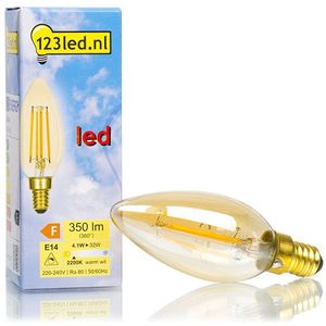 6x 123led LED lamp E14 | Kaars B35 | Filament | Goud | 2200K | Dimbaar | 4.1W (32W)