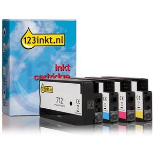 Inktpatroon 123inkt huismerk vervangt HP 712 multipack - zwart hc/cyaan/magenta/geel