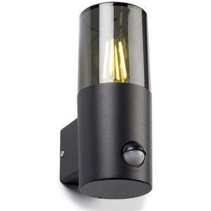 Wandlamp buiten met sensor E27 | Rond | Smokey | IP44 | Zwart