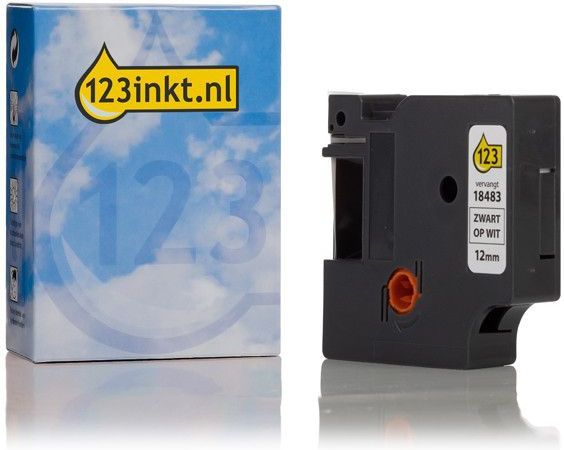 123inkt - Rhino Tape - Permanent - Polyester - Zwart op Wit
