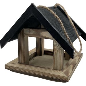 Relaxdays hangend vogelvoederhuisje, hout, HxBxD: 27 x 23 x 13, klein voederhuisje voor tuinvogels, pimpelmees, naturel
