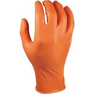 Grippaz 2-zijdige draagbare nitril wegwerp handschoenen type 246 - extra sterk - oranje - vishuidstructuur - maat L/9 - doosje à 50 stuks
