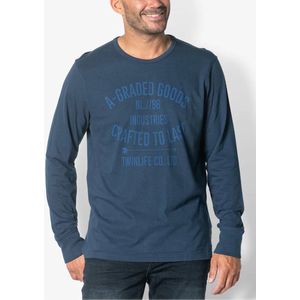 Twinlife Heren Logo Shirt Gebreid- T-Shirt - Duurzaam - Ademend - Blauw
