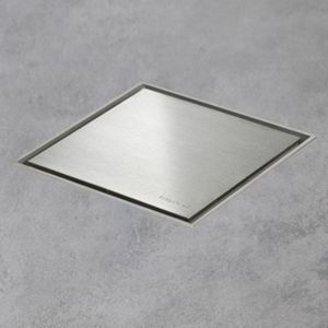 Easy Drain AquaJewels Quattro Zero geborsteld 15x15cm met zijuitlaat 50mm waterslot 30/35/50mm RVS AJQ 15X15 ZM ajq-15x15-zm