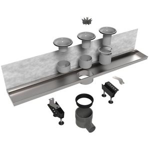 Easy Drain Multi Wall inbouwdeel RVS zonder rooster waterslot 30/35/50mm 110cm inbouw diepte 110mm met zijuitloop EDMWI1100