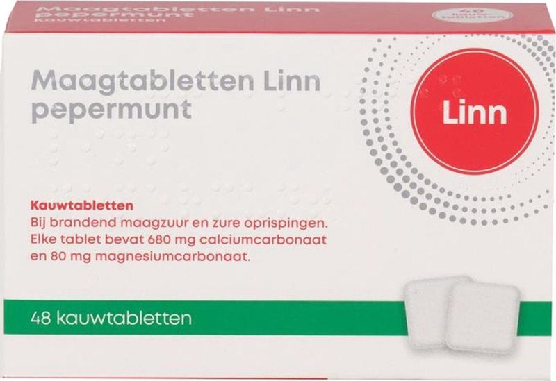 Linn Maagtabletten Pepermunt 48 tabletten