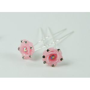 Haarpinnen bloem roze met strass.