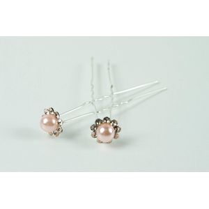 Haarpinnen parel licht roze met strass.