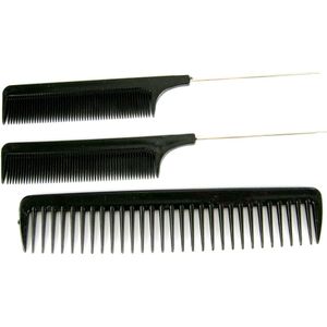 2 Puntkammen en een grove kam zwart.