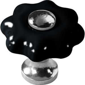 Meubelknop Fleur porselein 31mm zwart/glans nikkel