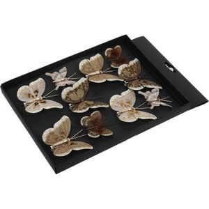 Othmar Decorations vlinders op clip - 10x- creme/bruin- 5-8 cm - kunststof