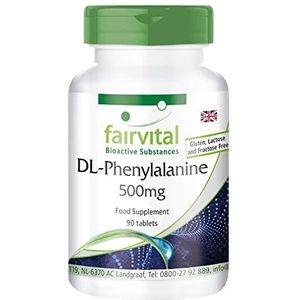 Fairvital | DL-fenylalanine 500mg - HOOG GEDOSEERD - VEGAN - 90 tabletten - DLPA, D- en L-fenylalanine - essentieel aminozuur