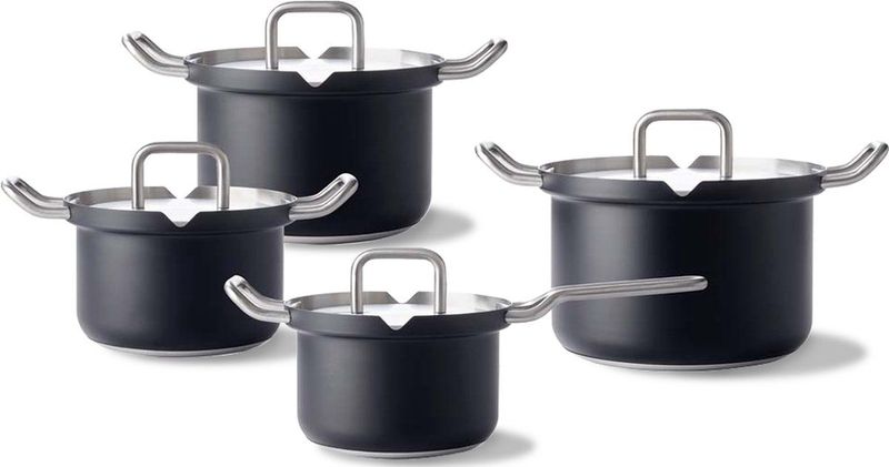 BK Q-linair Master Black kookpannenset - 4-delig - veilig afgietsysteem - inc. RVS deksel - inductie