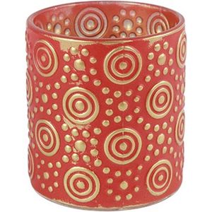 Countryfield Luxe theelichthouder - Fantasy - glas - rood/goud - D7 x H8 cm