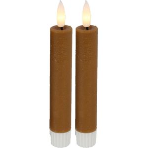 Countryfield Led dinerkaarsen - 2x st- cognac bruin -H15cm - afstandsbediening