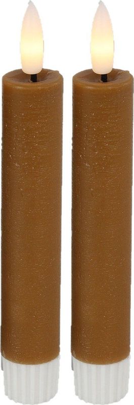 Countryfield Led dinerkaarsen - 2x st- cognac bruin -H15cm - afstandsbediening