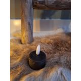 Countryfield LED theelichtjes/waxinelichtjes - 2x st - zwart - D4 x H5,2 cm - met timer