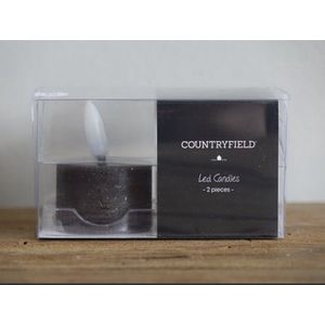 Countryfield LED theelichtjes/waxinelichtjes - 2x st - zwart - D4 x H5,2 cm - met timer