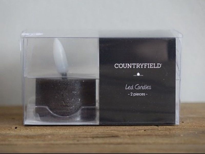 Countryfield LED theelichtjes/waxinelichtjes - 2x st - zwart - D4 x H5,2 cm - met timer