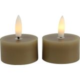 Countryfield LED theelichtjes/waxinelichtjes - 2x st - beige - D4 x H5,2 cm - met timer
