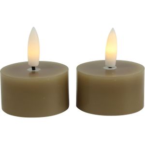 Countryfield LED theelichtjes/waxinelichtjes - 2x st - beige - D4 x H5,2 cm - met timer