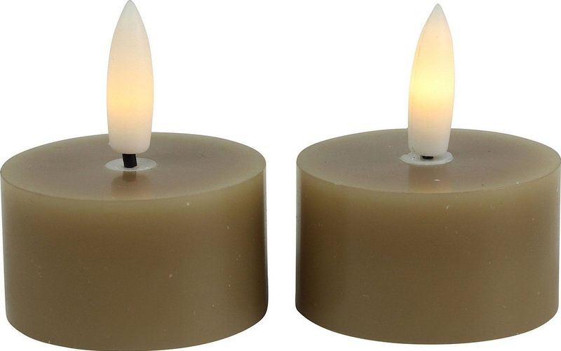 Countryfield LED theelichtjes/waxinelichtjes - 2x st - beige - D4 x H5,2 cm - met timer