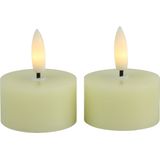 Countryfield LED theelichtjes/waxinelichtjes - 2x st - creme wit - D4 x H5,2 cm - met timer