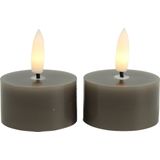 Countryfield LED theelichtjes/waxinelichtjes - 2x st - grijs - D4 x H5,2 cm - met timer