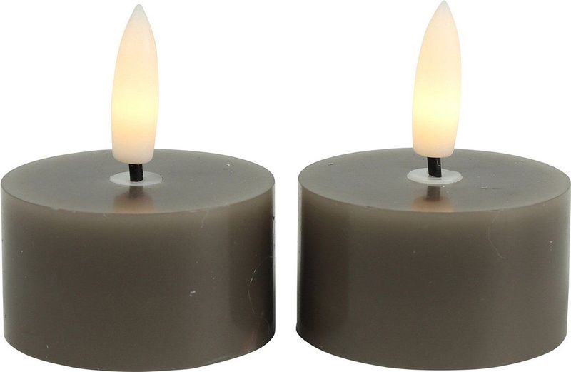 Countryfield LED theelichtjes/waxinelichtjes - 2x st - grijs - D4 x H5,2 cm - met timer