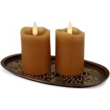 Countryfield LED kaarsen/stompkaarsenen - 2x st - cognac bruin - D5 x H7,2 cm - timer - warm wit
