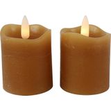 Countryfield LED kaarsen/stompkaarsenen - 2x st - cognac bruin - D5 x H7,2 cm - timer - warm wit