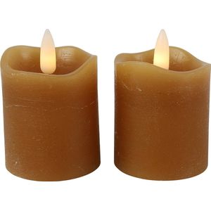 Countryfield LED kaarsen/stompkaarsenen - 2x st - cognac bruin - D5 x H7,2 cm - timer - warm wit