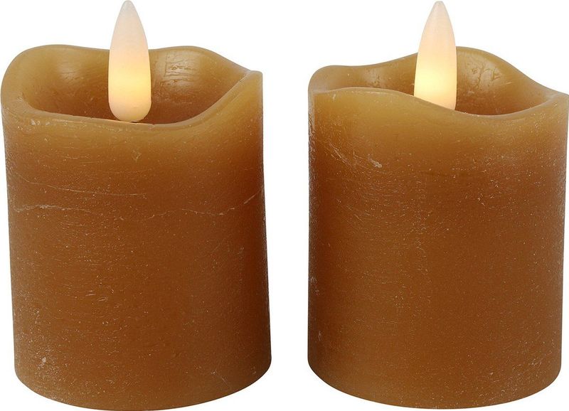 Countryfield LED kaarsen/stompkaarsenen - 2x st - cognac bruin - D5 x H7,2 cm - timer - warm wit