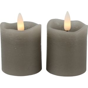 Countryfield LED kaarsen/stompkaarsen - 2x st - grijs - D5 x H7,2 cm - timer - warm wit