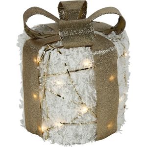 Kerstkado met 20 leds warm-wit sneeuw glittergoud