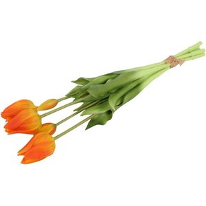 Countryfield Kunst tulpen boeket Greigii - 5x stuks - oranje - real touch - kunst zijdebloemen - - Kunstbloemen