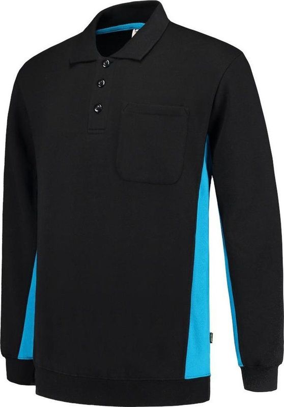 Tricorp Polo Sweater Bicolor Borstzak 302001 Zwart / Turquoise - Maat 3XL