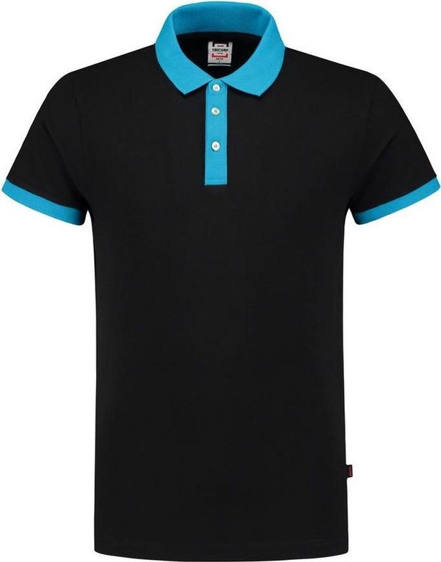 Tricorp poloshirt bi-color fitted - Casual - 201002 - zwart-turquoise